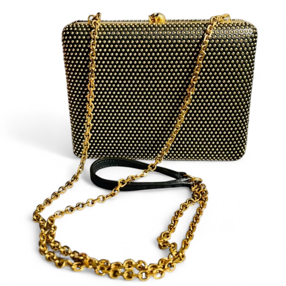 Alexander McQueen Skull Crossbody Box-Clutch, Black and Gold Studded